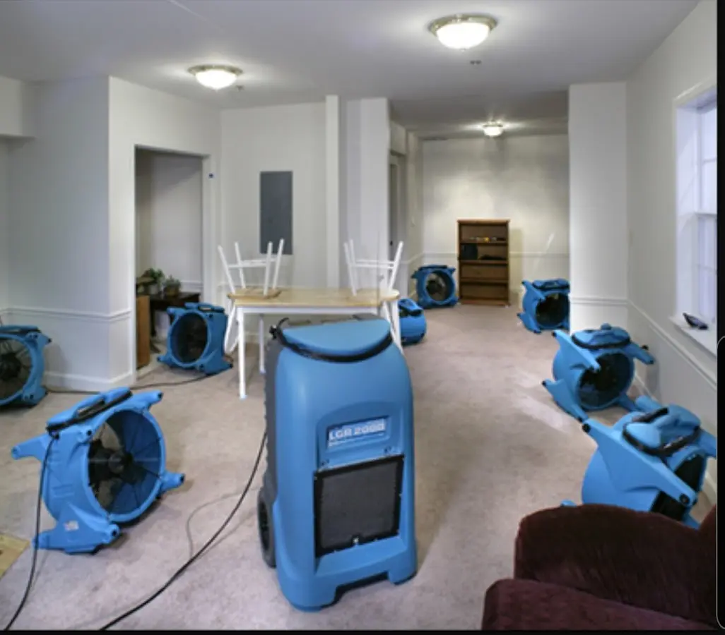 Air movers and dehumidifier setup for Water Damage Restoration in North Charleston